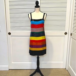 Alice +Olivia Black Rainbow Stripe Bridget Sparkle Mini-Dress